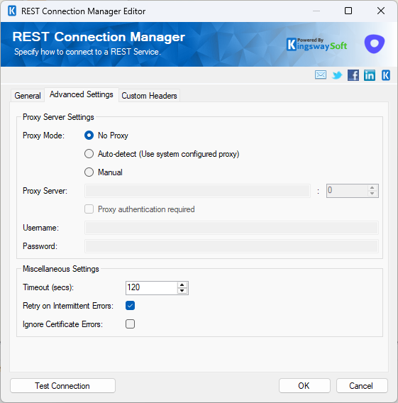SSIS REST Outreach Connection Manager - Advanced Settings